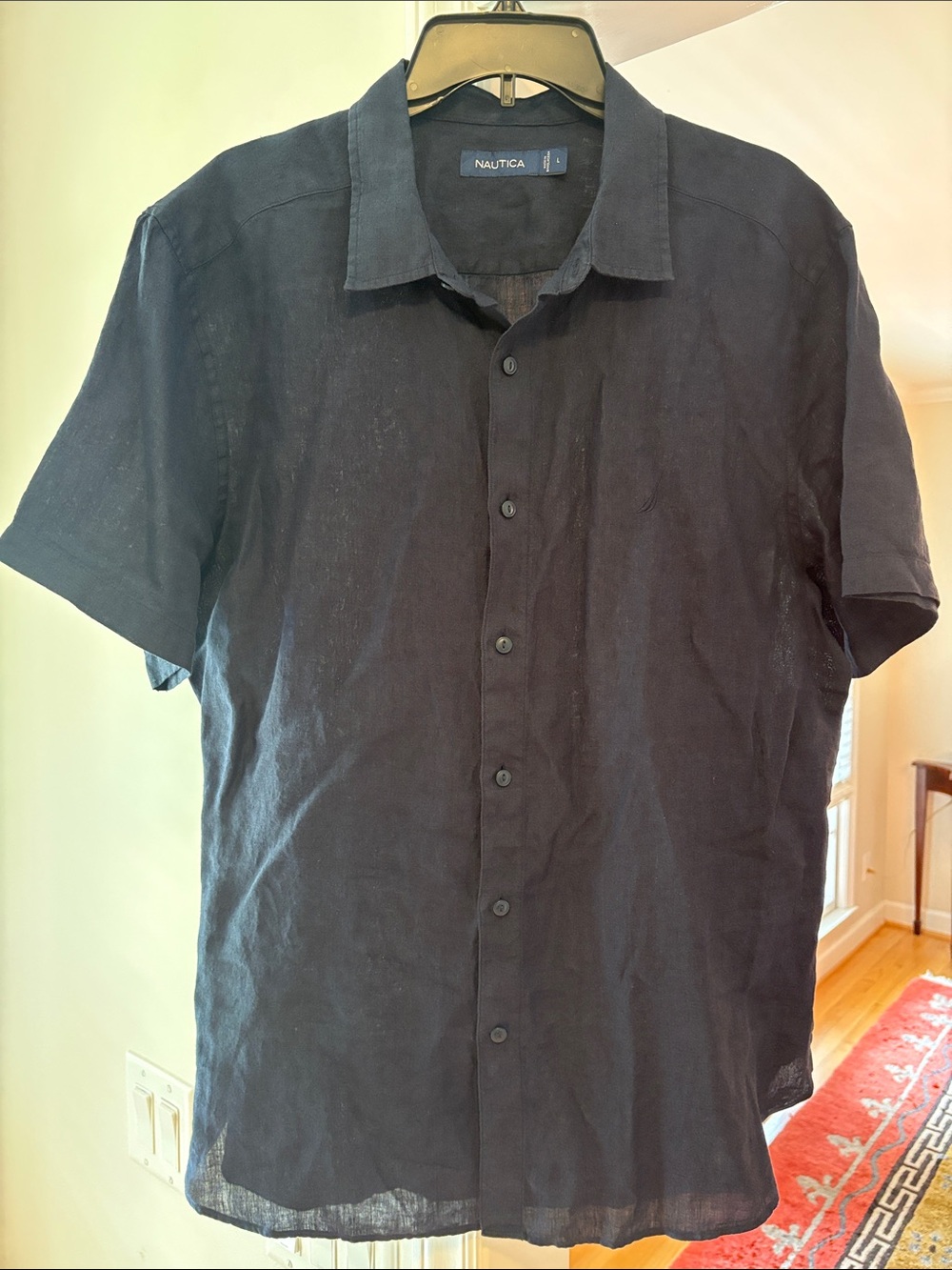 Nautica Men's Short-Sleeve Button-Down Linen Shirt - Navy